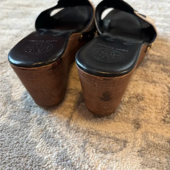 Tory Burch Black and Cream Logo Slide Sandals - Picture 3 of 8